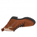 Woman's laced ankle boot with zipper in cognac brown suede heel 5 - Available sizes:  32, 33, 34, 42, 43, 44, 45