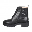 Woman's laced ankle boot with zipper in black leather with heel 5 - Available sizes:  32, 33, 42, 43, 45