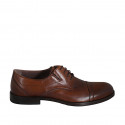Scarpa stringata derby con puntale e elastici da uomo in pelle color cuoio - Misure disponibili: 38, 46, 49, 51