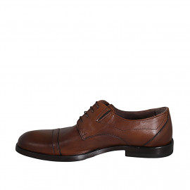 Scarpa stringata derby con puntale e elastici da uomo in pelle color cuoio - Misure disponibili: 38, 46, 49, 51 2