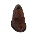 Chaussure derby à bout droit pour hommes avec lacets et elastiques en cuir cognac - Pointures disponibles:  38, 46, 49, 51