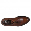 Zapato derby para hombre con cordones, elasticos y puntera en piel cognac - Tallas disponibles:  38, 46, 49, 51