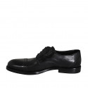 Elegant men's laced derby shoe in black leather with elastics and captoe - Available sizes:  37, 38, 48, 49, 50