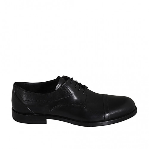 Elégant chaussure derby pour hommes en cuir noir avec lacets, elastiques et bout droit - Pointures disponibles:  37, 38, 48, 49, 50