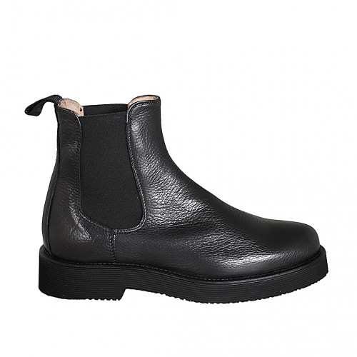 Bottines pour femmes en cuir noir avec élastiques et talon 3 - Pointures disponibles:  43, 45