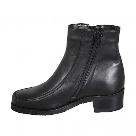 Stivaletto da donna con cerniere in pelle nera tacco 4 - Misure disponibili: 33, 34, 43, 44, 46 2