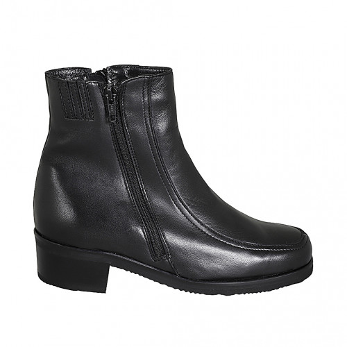 Bottines pour femmes avec fermetures éclair en cuir noir talon 4 - Pointures disponibles:  33, 34, 43, 44, 46