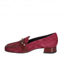 Woman's loafer with squared tip and studs in maroon suede and patent leather heel 3 - Available sizes:  33, 35, 42, 43, 44, 45