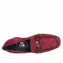 Woman's loafer with squared tip and studs in maroon suede and patent leather heel 3 - Available sizes:  33, 35, 42, 43, 44, 45