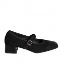 Mary Jane pour femmes en daim et cuir verni noir avec courroie elastique talon 4 - Pointures disponibles:  32, 35, 45