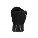 Mary Jane para mujer en gamuza y charol negro con correa elastica tacon 4 - Tallas disponibles:  32, 35, 45