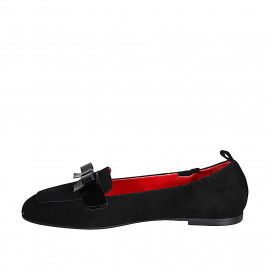 Woman's loafer with squared tip and bow in black suede and patent leather heel 1 - Available sizes:  44 2