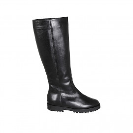 Woman's boot in black leather with zipper and feet lining in fur heel 3 - Available sizes:  32, 35, 42, 43