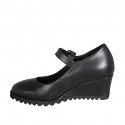 Zapato para mujer con cinturon y plantilla extraible en piel negra cuña 6 - Tallas disponibles:  42, 43, 44