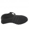 Zapato para mujer con cinturon y plantilla extraible en piel negra cuña 6 - Tallas disponibles:  42, 43, 44