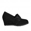 Zapato cerrado para mujer con elasticos y plantilla extraible en gamuza negra cuña 6 - Tallas disponibles:  42, 43
