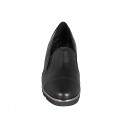 Mocassin pour femmes avec élastiques, bout droit et semelle interieur amovible en cuir noir talon compensé 4 - Pointures disponibles:  42, 43