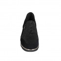 Woman's shoe with zippers and removable insole in black suede and printed lamianted suede wedge heel 3 - Available sizes:  32