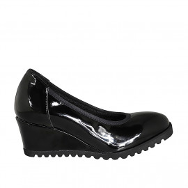 Zapato para mujer con plantilla extraible en charol negro cuña 5 - Tallas disponibles:  31, 32, 43