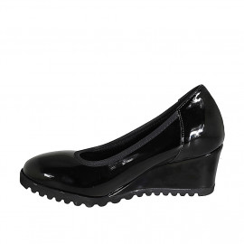 Escarpin pour femmes avec semelle amovible en cuir verni noir talon compensé 5 - Pointures disponibles:  31, 32, 43 2