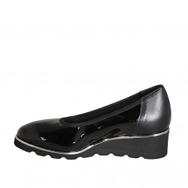 Zapato para mujer con plantilla extraible en charol y piel negra cuña 4 - Tallas disponibles:  43 2