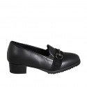 Woman's mocassin with elastics, accessory and removable insole in black leather and suede heel 3 - Available sizes:  32, 42
