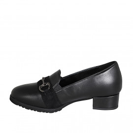 Mocassin pour femmes avec elastiques, accessoire et semelle amovible en cuir et daim noir talon 3 - Pointures disponibles:  32, 42 2