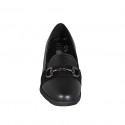 Mocasín para mujer con elasticos, accesorio y plantilla extraible en piel y gamuza negra tacon 3 - Tallas disponibles:  32, 42
