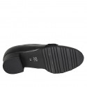 Woman's mocassin with elastics, accessory and removable insole in black leather and suede heel 3 - Available sizes:  32, 42
