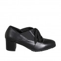 Zapato Oxford con cordones, elasticos y plantilla extraible para mujer en piel negra tacon 5 - Tallas disponibles:  31, 42, 43