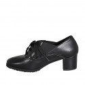Zapato Oxford con cordones, elasticos y plantilla extraible para mujer en piel negra tacon 5 - Tallas disponibles:  31, 42, 43