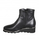 Woman's ankle boot in black leather with zippers and removable insole wedge heel 4 - Available sizes:  33, 42, 43