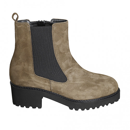 Botines para mujer con plantilla extraible, elastico y cremallera en gamuza verde tacon 5 - Tallas disponibles:  33, 34, 43, 45