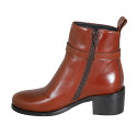 Botines con hebilla y cremallera para mujer en piel cognac tacon 5 - Tallas disponibles:  42, 43
