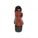 Woman's ankle boot with buckle and zipper in cognac brown leather heel 5 - Available sizes:  42, 43