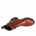 Woman's ankle boot with buckle and zipper in cognac brown leather heel 5 - Available sizes:  42, 43