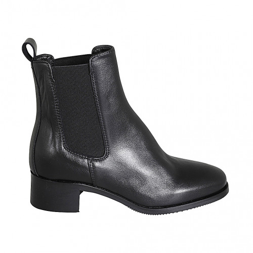 Stivaletto da donna con elastici in pelle nera con tacco 4 - Misure disponibili: 32, 42, 45