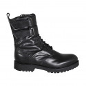 Woman's laced ankle boot with zipper and velcro straps in black leather heel 3 - Available sizes:  32, 34, 35, 43, 45, 46