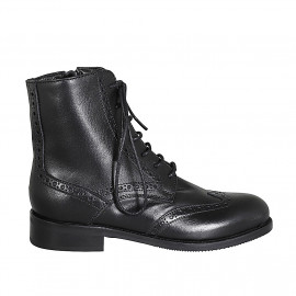 Woman's laced ankle boot with zipper and wingtip in black leather heel 3 - Available sizes:  32, 42, 44, 46
