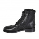 Bottines pour femmes avec lacets, fermeture éclair et bout golf en cuir noir talon 3 - Pointures disponibles:  32, 42, 44, 46