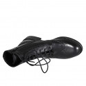 Botines para mujer con cordones, cremallera y punta de ala en piel negra tacon 3 - Tallas disponibles:  32, 42, 44, 46