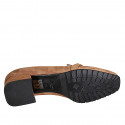 Woman's mocassin with accessory in cognac brown suede heel 4 - Available sizes:  43, 45