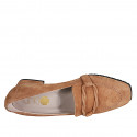 Woman's mocassin with accessory in cognac brown suede heel 4 - Available sizes:  43, 45