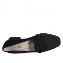 Woman's mocassin with accessory in black suede heel 4 - Available sizes:  33, 34, 42, 44, 45