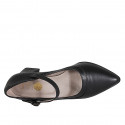 Woman's pointy Mary Jane in black leather with strap heel 6 - Available sizes:  42, 45