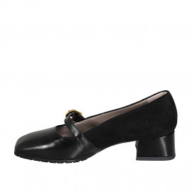 Mary Jane pour femmes en daim et cuir verni noir avec courroie et talon 4 - Pointures disponibles:  42, 43, 45 2