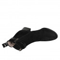 Woman's ankle boot with zipper, strap and elastic band in black suede and patent leather heel 5 - Available sizes:  32, 33, 44, 45