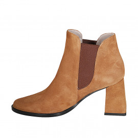 Bottines à bout pointu pour femmes avec elastique en daim cognac talon 7 - Pointures disponibles:  33, 34, 42, 43, 44, 45 2