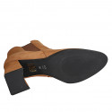 Bottines à bout pointu pour femmes avec elastique en daim cognac talon 7 - Pointures disponibles:  33, 34, 42, 43, 44, 45