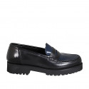 Mocassin pour femmes en cuir brossé noir et bleu talon 3 - Pointures disponibles:  32, 33, 43, 44